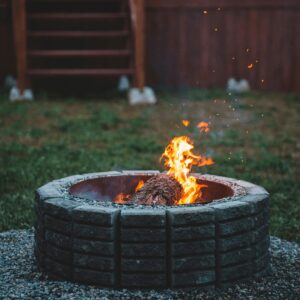 image of an outdoor fire pit with flying embers