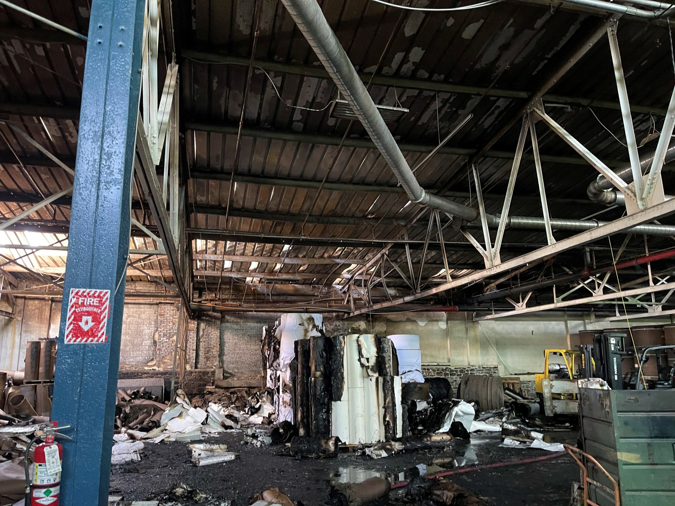 Fire damage aftermath in industrial building