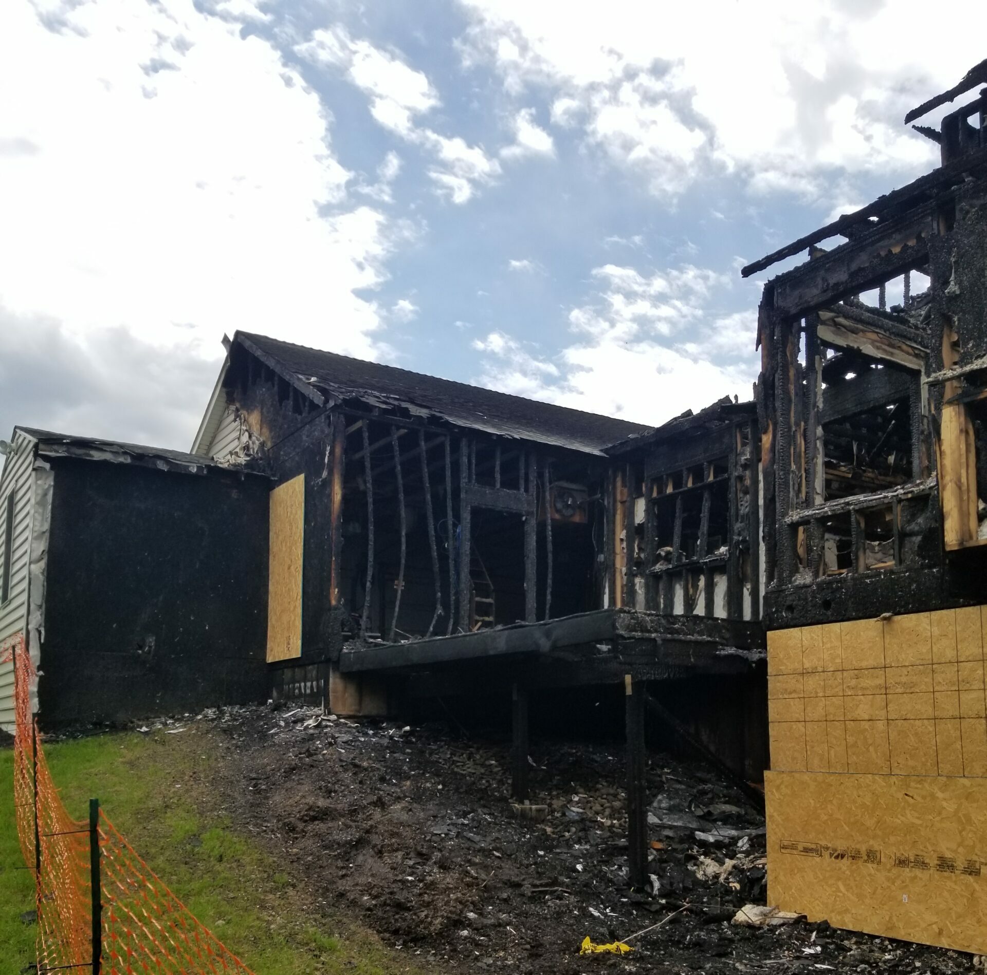 Residential home with heavy fire damage.